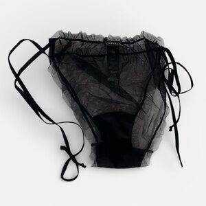 La Perla Black Sheer Silk & Tulle Ruffle Tie-Side Panties | Size L (IT 44)